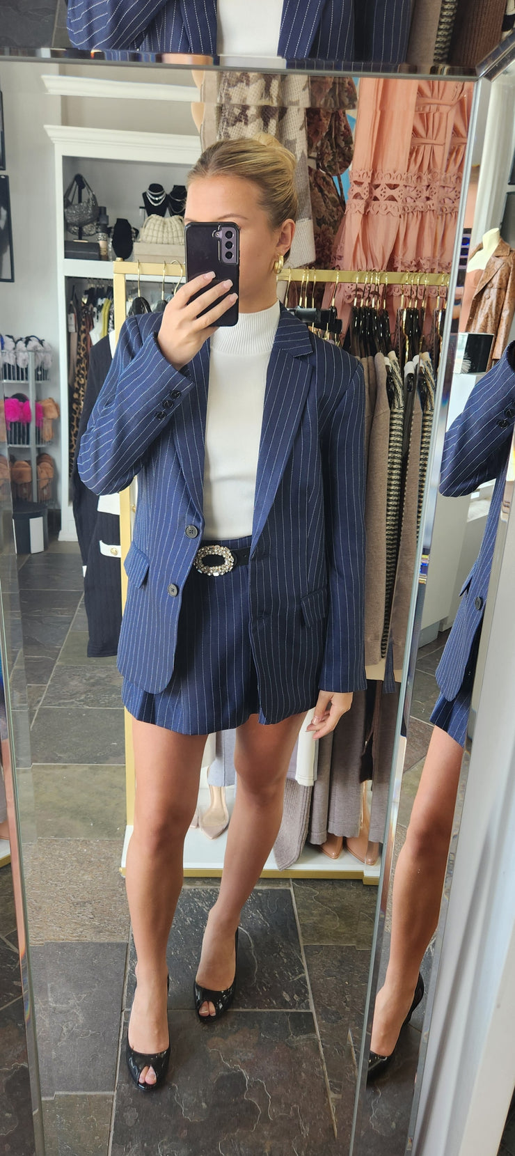 Pin Stripped Suit Jacket Navy