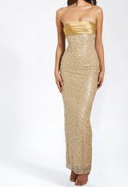 Lainey Gold Satin Maxi Dress